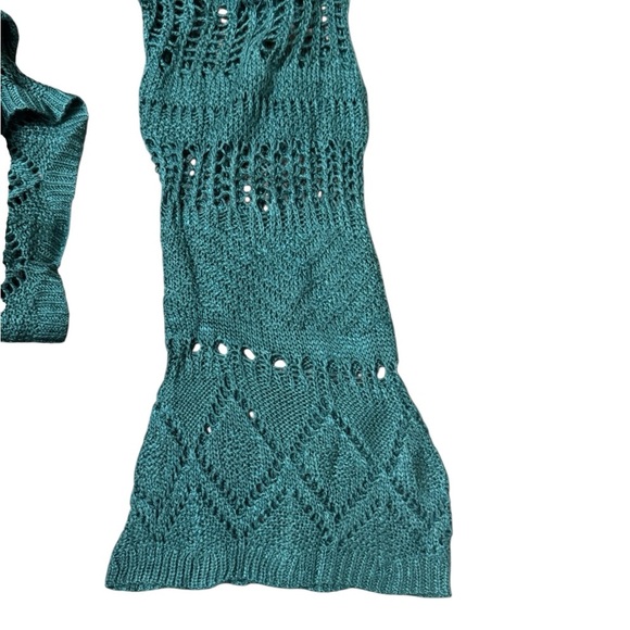 Green Crochet Knit Sweater Cover-Up Boho Tunic - Picture 6 of 7